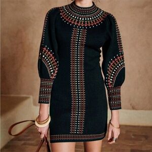 Sezane Black Dress with Colorful Embroidery